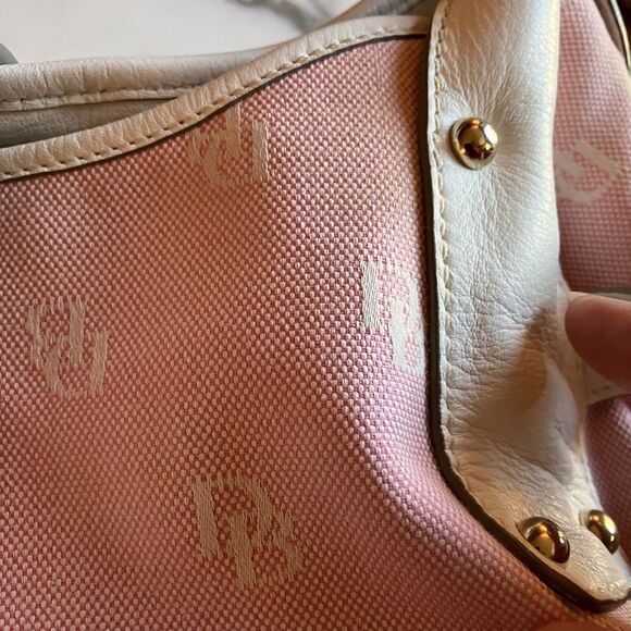 Dooney & Bourke Signature Large Logo Lock Canvas Hobo Shoulder Bag Pink White - Picture 2 of 16